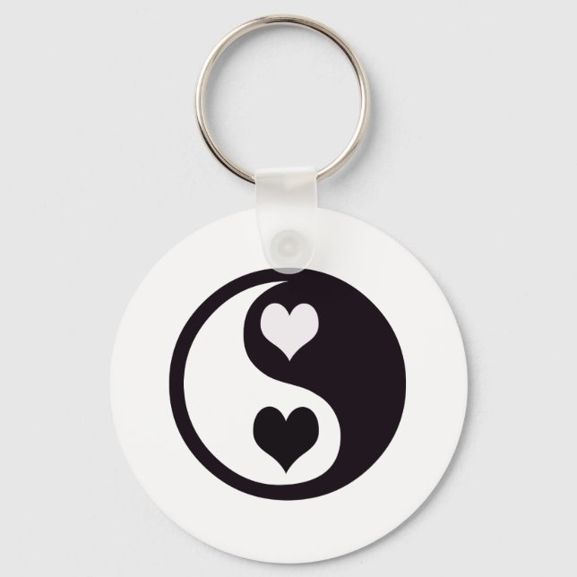 Ying and Yang Black and White Hearts Key Ring (Front)