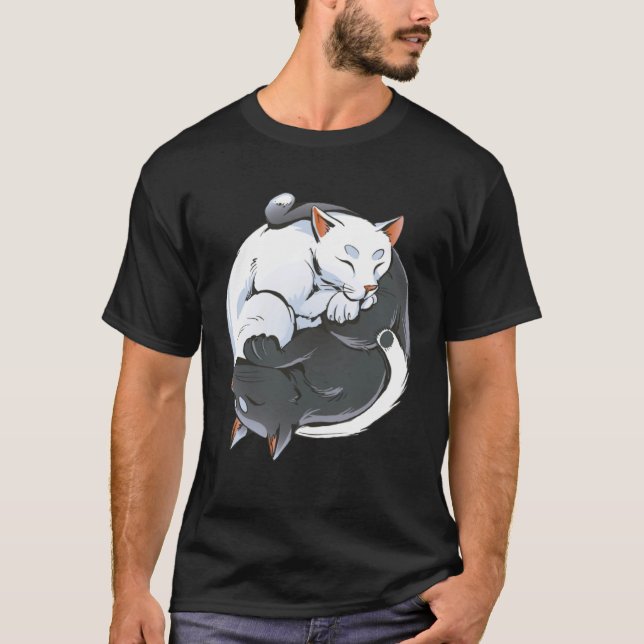 Ying and Yang Cats  Spirituality Meditation  Yoga  T-Shirt (Front)