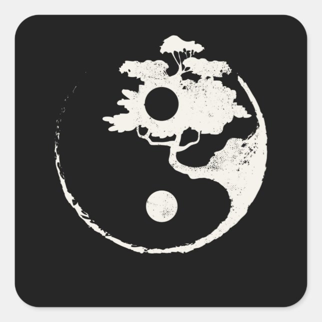 Ying Yang Bonsai Tree Enso Circle Zen Square Sticker (Front)