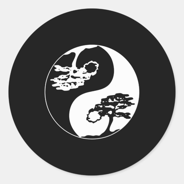 Ying Yang Bonsai Tree Philosophy  - Light & Dark Classic Round Sticker (Front)