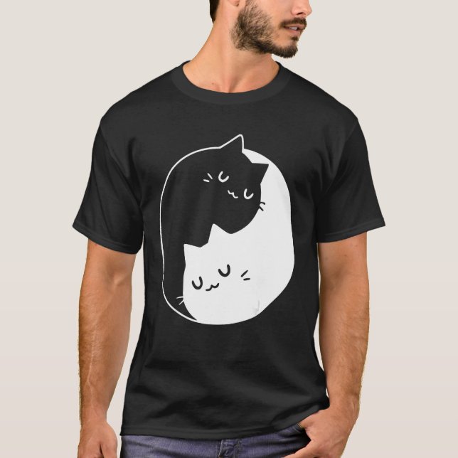 Ying Yang Cats Cat T-Shirt Tee (Front)