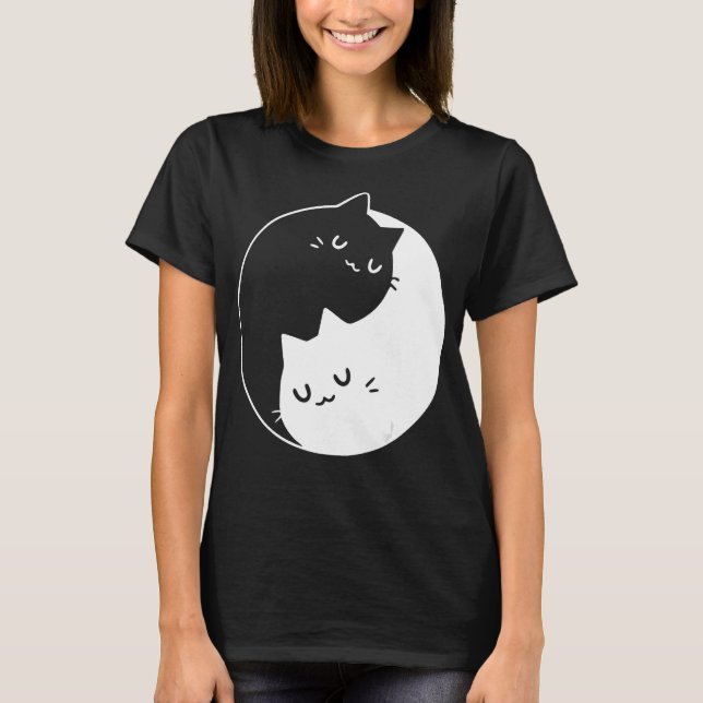 Ying Yang Cats Cat T-Shirt Tee 1 (Front)