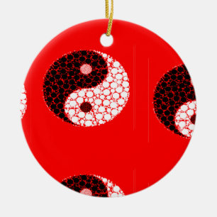 Ying yang circles on red ceramic ornament