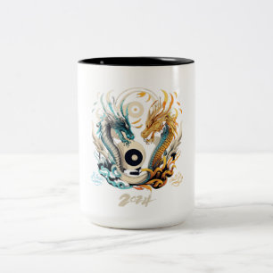Ying yang dragon heads 2024 Two-Tone coffee mug