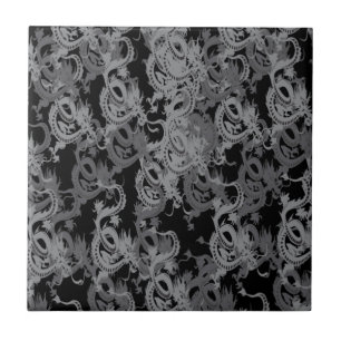 Ying Yang Grey Dragons Ceramic Tile