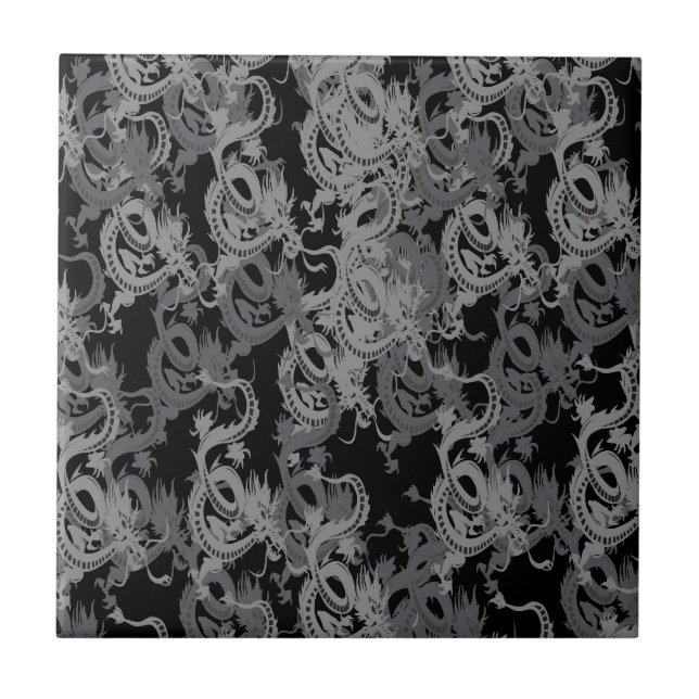 Ying Yang Grey Dragons Ceramic Tile (Front)