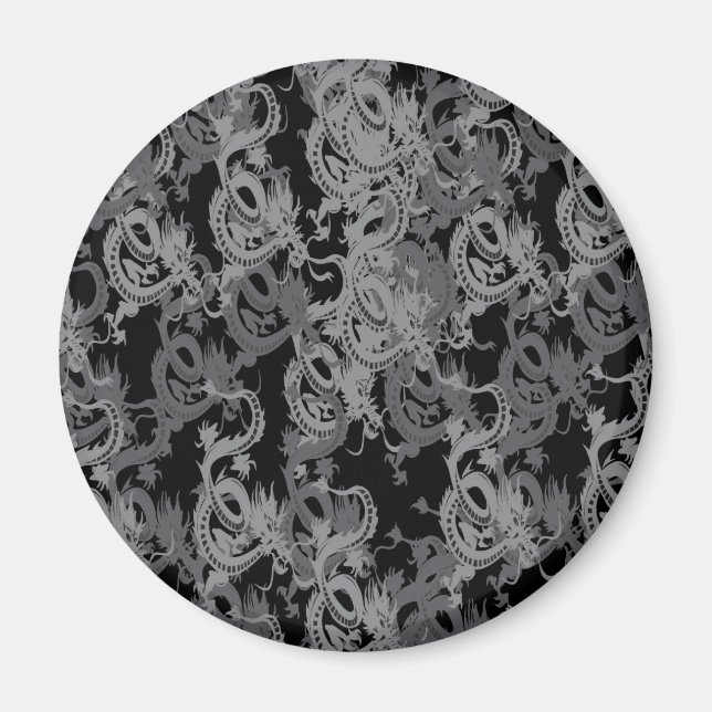 Ying Yang Grey Dragons Magnet (Front)