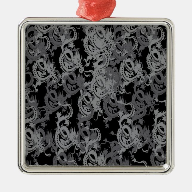 Ying Yang Grey Dragons Metal Tree Decoration (Front)