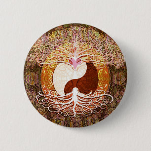 Ying Yang Heart Tree of Life 6 Cm Round Badge