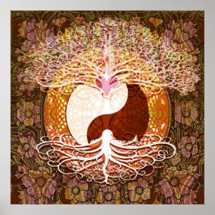 Ying Yang Heart Tree of Life Poster