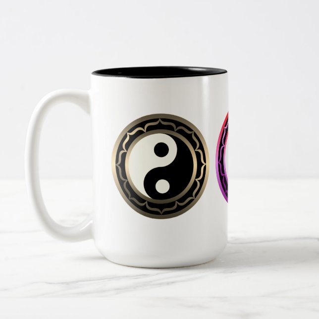 Ying yang lotus design ( yin and yang symbol)  Two-Tone coffee mug (Left)