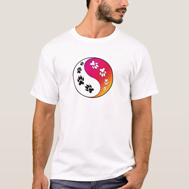 Ying Yang Paw Print Cat Dog T-Shirt (Front)