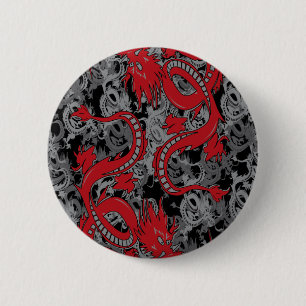 Ying Yang Red Dragons 6 Cm Round Badge