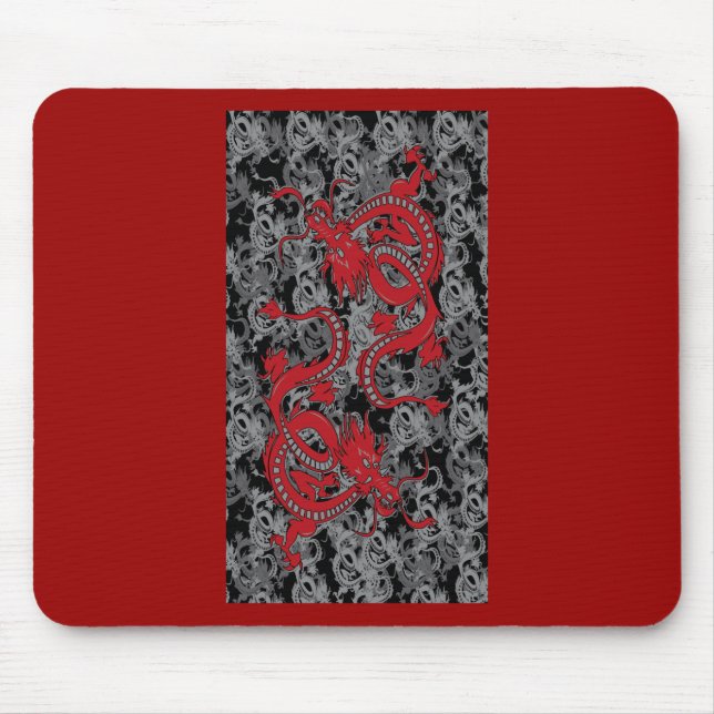Ying Yang Red Dragons Mouse Pad (Front)