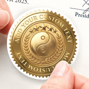 Ying Yang Zen Balance Yoga Custom 3D Foil Gold Classic Round Sticker
