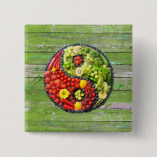 YinYang - Vegan harmony Green Wood Wall 15 Cm Square Badge