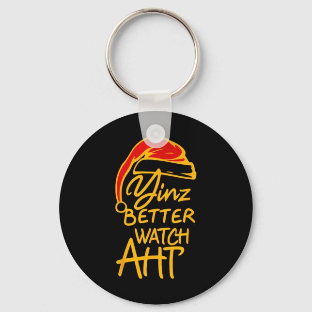 Yinzer Christmas Pittsburgh Santa Yinz Better Watc Key Ring (Front)