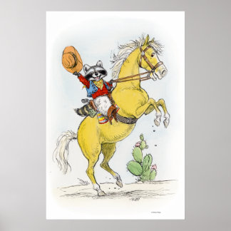 Yippee! Cowboy Racoon on his Horse Print