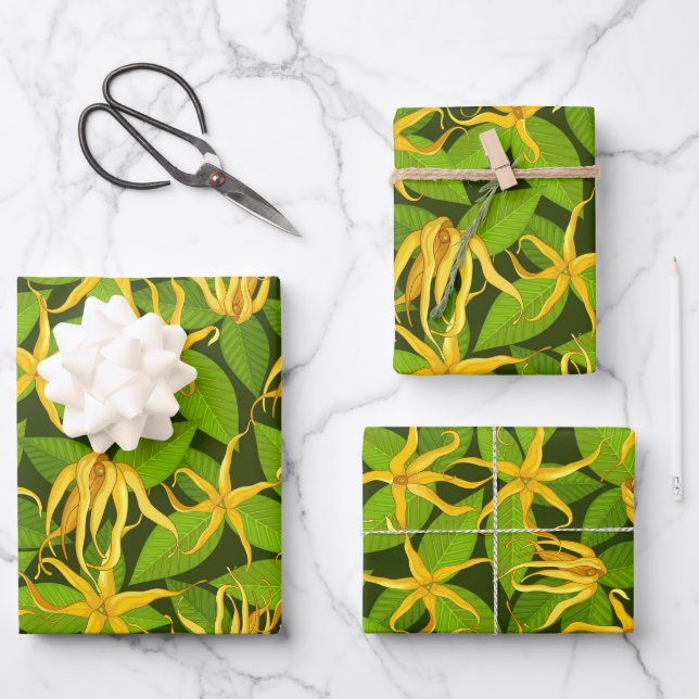 Ylang Ylang Exotic Scented Flowers Wrapping Paper Sheet (Front)