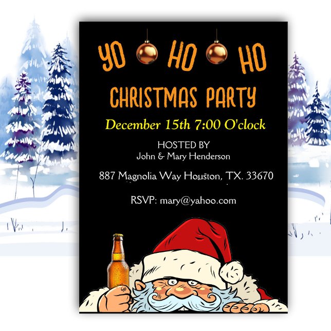 Yo Ho Ho Drinking Santa Christmas Party Invitation (Creator Uploaded)