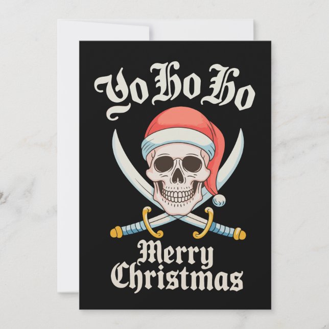 Yo Ho Ho Merry Christmas Pirate Xmas Skull Holiday Card (Front)