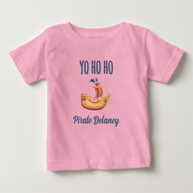 Yo Ho Ho Personalised Pirate Ship Baby T-Shirt (Front)