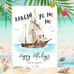 Yo Ho Ho Pirate Santa Christmas  Holiday Card<br><div class="desc">Ahoy! Add a little fun to the holidays with this nautical theme Christmas card featuring a watercolor pirate Santa drinking from a coconut, and pirate ship and jolly roger with "Aargh!" and "Yo Ho Ho" captions. The greeting (shown here with Happy Holidays), and signature name can be personalized... and you...</div>