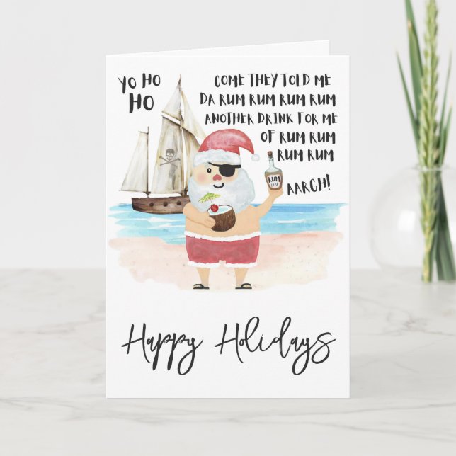 Yo Ho Ho Pirate Santa Rum Christmas   Holiday Card (Front)
