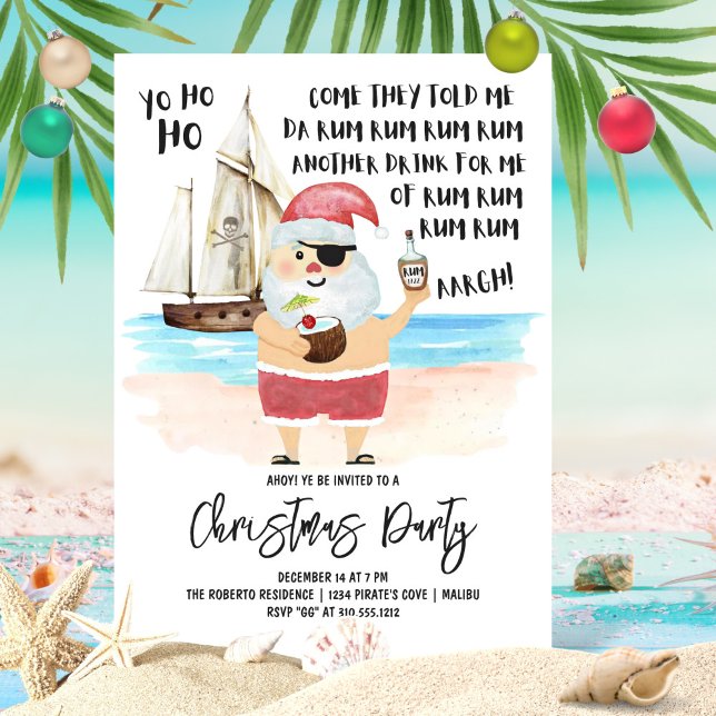Yo Ho Ho Pirate Santa Rum Christmas Party Invitation (Creator Uploaded)