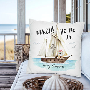 Yo Ho Ho Pirate Santa Ship Christmas Cushion