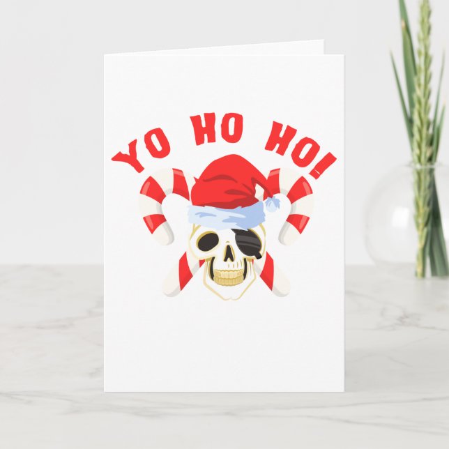 Yo Ho Ho Pirate Santa Skull Christmas Holiday Card (Front)