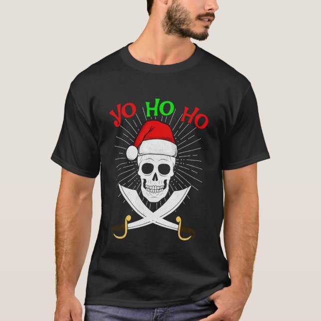 Yo Ho Ho Pirate Santa Skull Christmas PJs Funny Sp T-Shirt (Front)