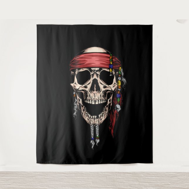Yo Ho Ho Pirate Skull Ghost Backdrop Tapestry (Front)
