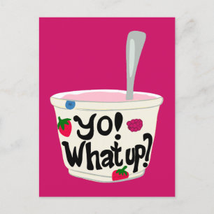 Yo! What Up? Cute Greek Yogurt Cup Blank Postcard