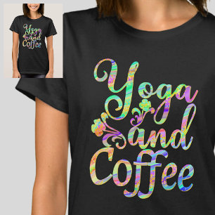 Yoga and Coffee Pastel Marbled on Black  T-Shirt