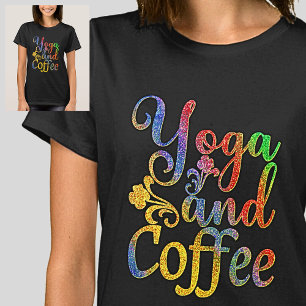 Yoga and Coffee Pastel Rainbow on Black  T-Shirt