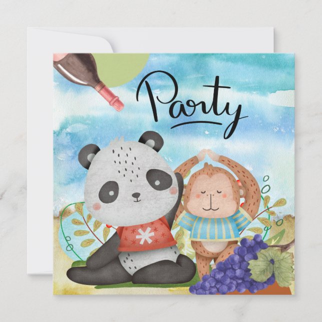 Yoga Animal for Birthday Party  Invitation (Front)