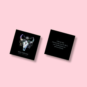 Yoga Animal Skull Mystical Eye Holographic Square Business Card