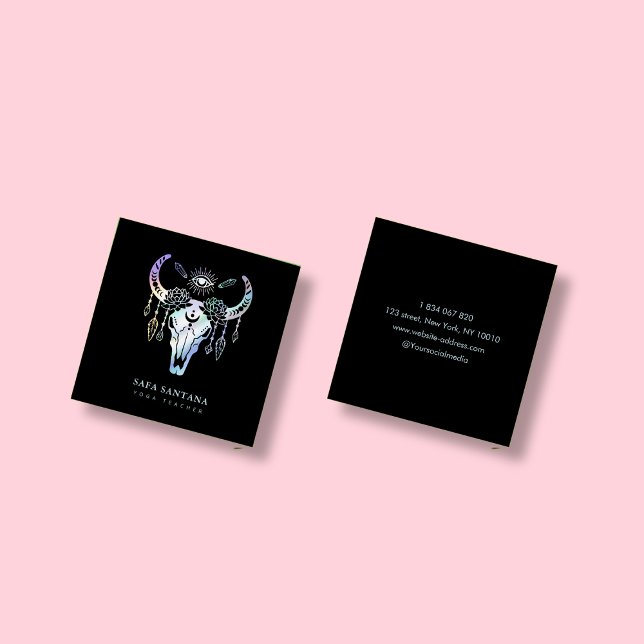 Yoga Animal Skull Mystical Eye Holographic Square Business Card (Creator Uploaded)