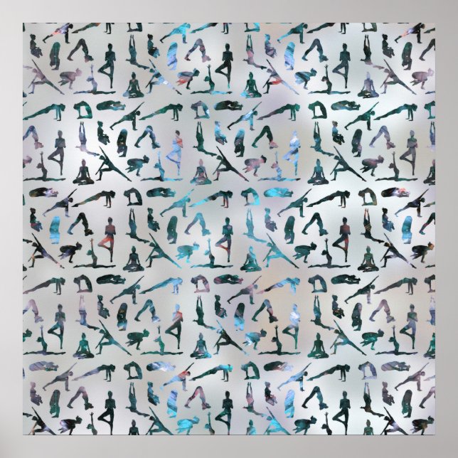Yoga Asanas / Poses pattern Labradorite on pearl Poster (Front)