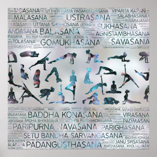 Yoga Asanas / Poses Sanskrit Word Art  Labradorite Poster (Front)