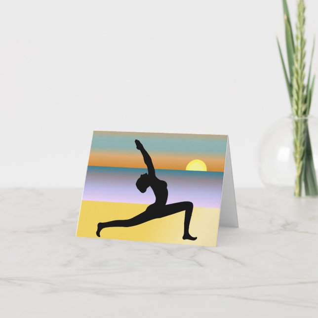 Yoga At The Beach Woman Posing Note Card (Front)