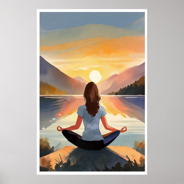 Yoga at the lake at sunset poster (Front)