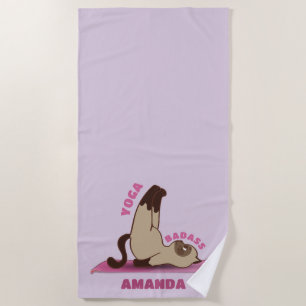Yoga Badass Workout Kitty Cat Custom Name Beach Towel