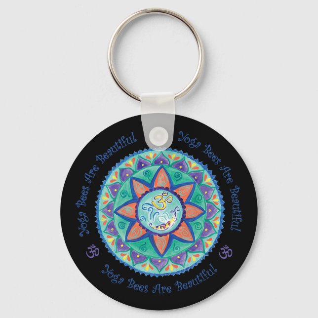 Yoga Bees Om Mandala  Key Ring (Front)