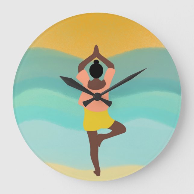 Yoga bei Sonnenaufgang am Meer Large Clock (Front)