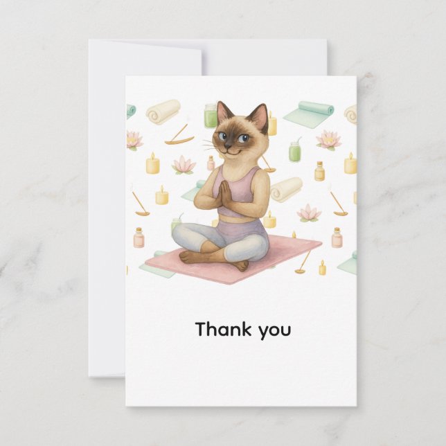 Yoga Birthday Party for Siamese Cat Lovers  Thank You Card (Front)