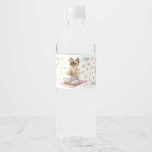 Yoga Birthday Party for Siamese Cat Lovers Water Bottle Label