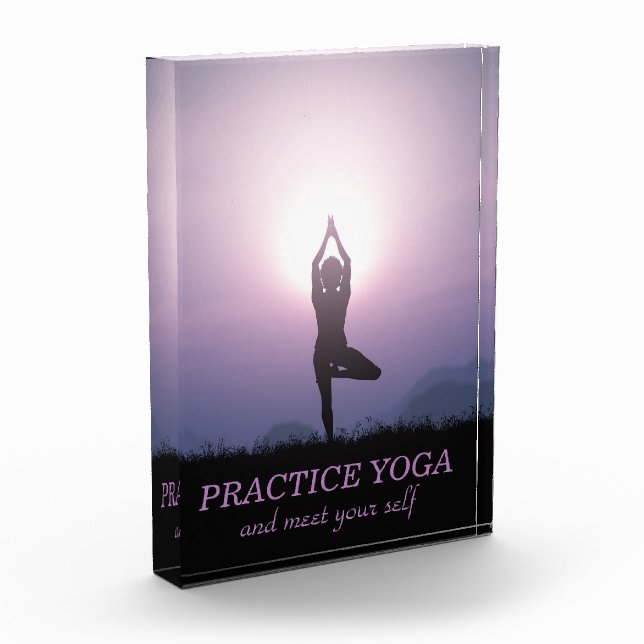 Yoga Black Purple Vriksasana Tree Pose Photo Block (Left)