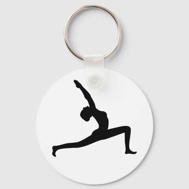 Yoga Black Silhouette Woman Posing Round Key Chain (Front)